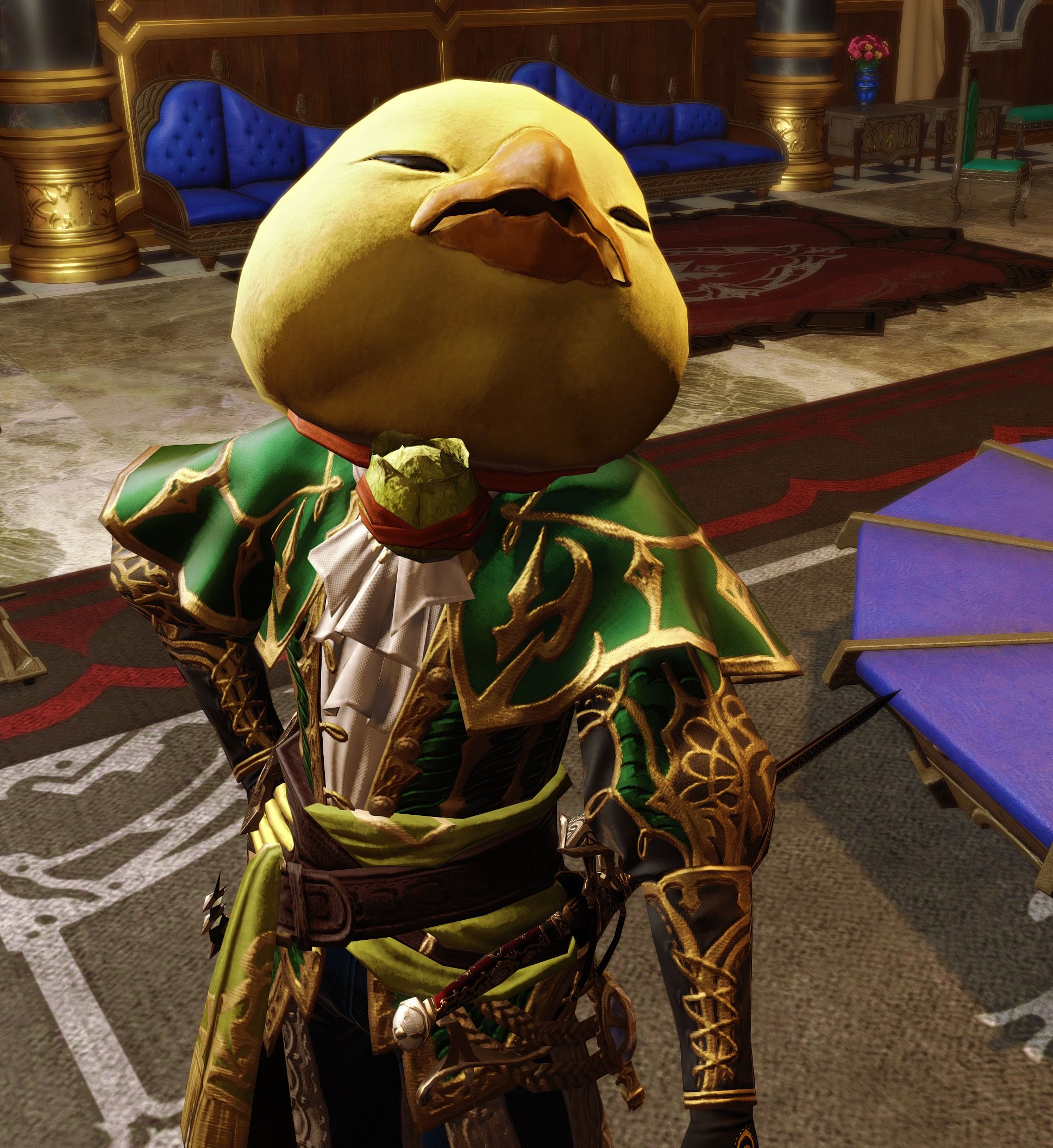 A jaunty nobleman with a fat chocobo head.