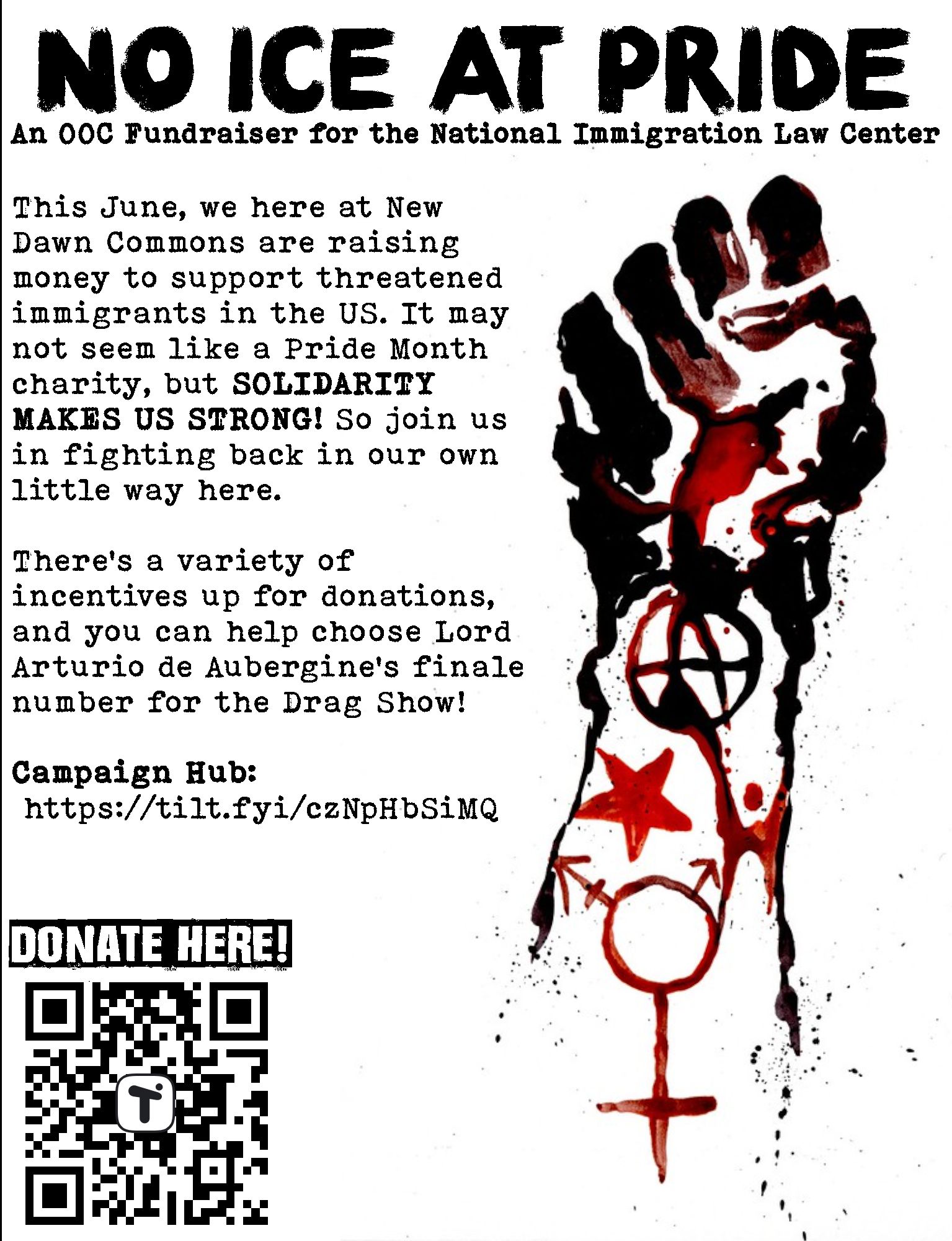 A poster with an anarchy fist and the campaign infomation following.